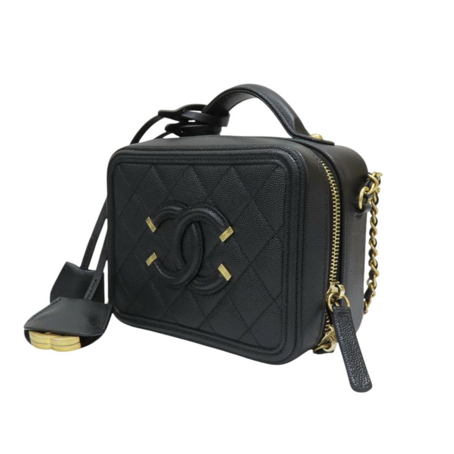 黑色牛皮 CC 花絲 Vanity 肩背 A93342【CHANEL 香奈兒】 A93342-2