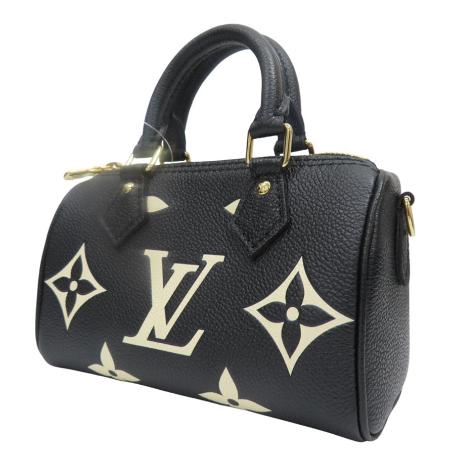 Nano Speedy 肩背包 黑色/米白色 原花 牛皮 壓紋【LOUIS VUITTON LV 路易威登】 M81456-2