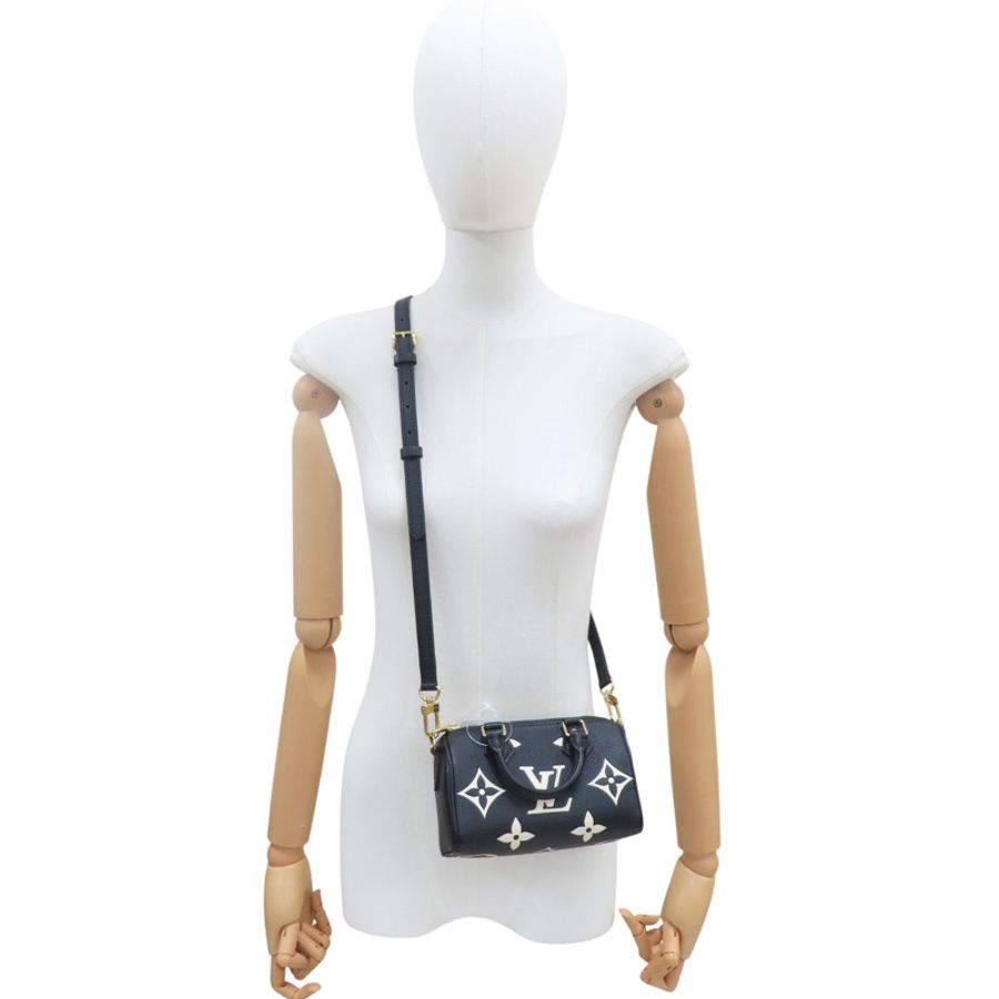 Nano Speedy 肩背包 黑色/米白色 原花 牛皮 壓紋【LOUIS VUITTON LV 路易威登】 M81456-6