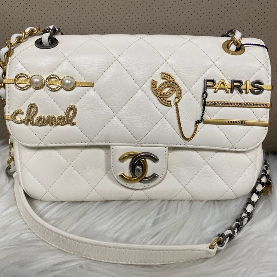 香奈兒Chanel 限定款奶白色徽章cf小號 芯片款-7