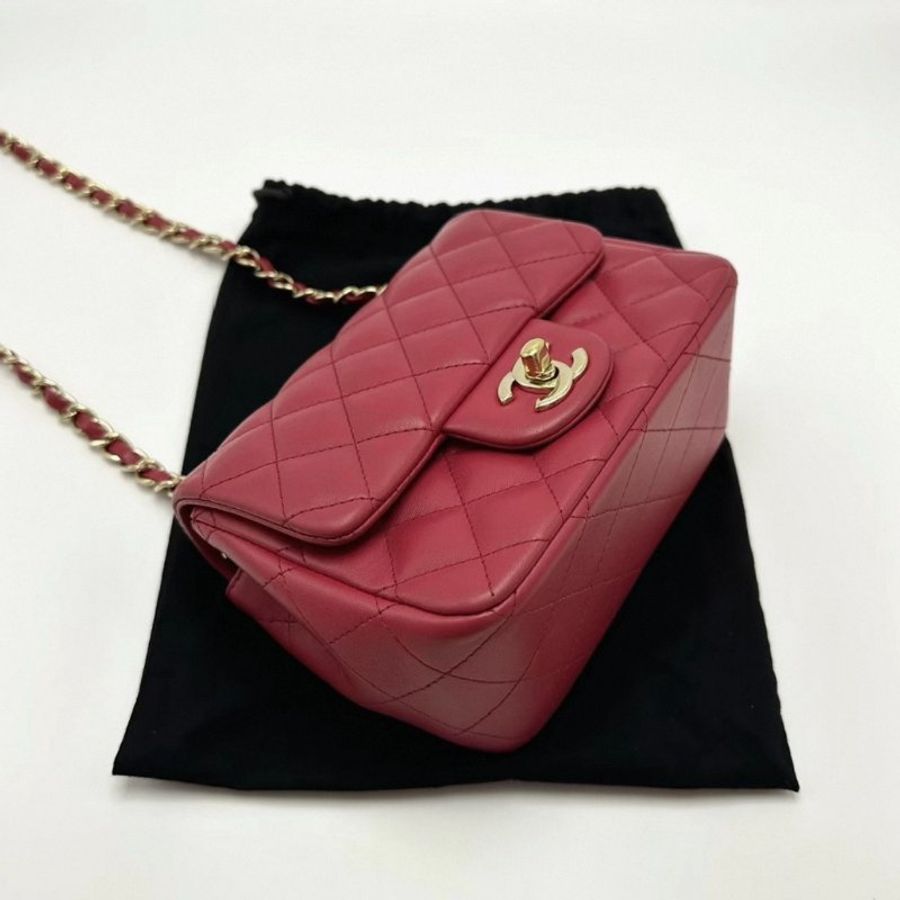 CHANEL 紅金方胖子肩背斜背雙鏈包16*12*7 98新配件塵袋保卡-2