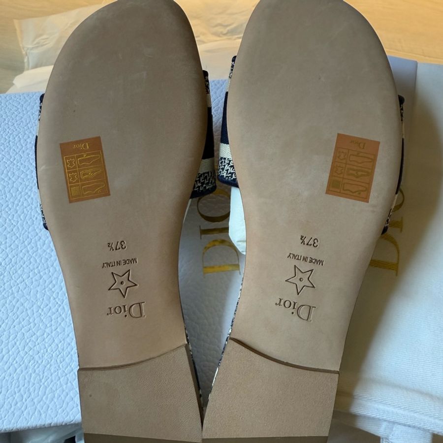 <全新>Dior 藍色刺繡棉 拖鞋  37.5碼-8