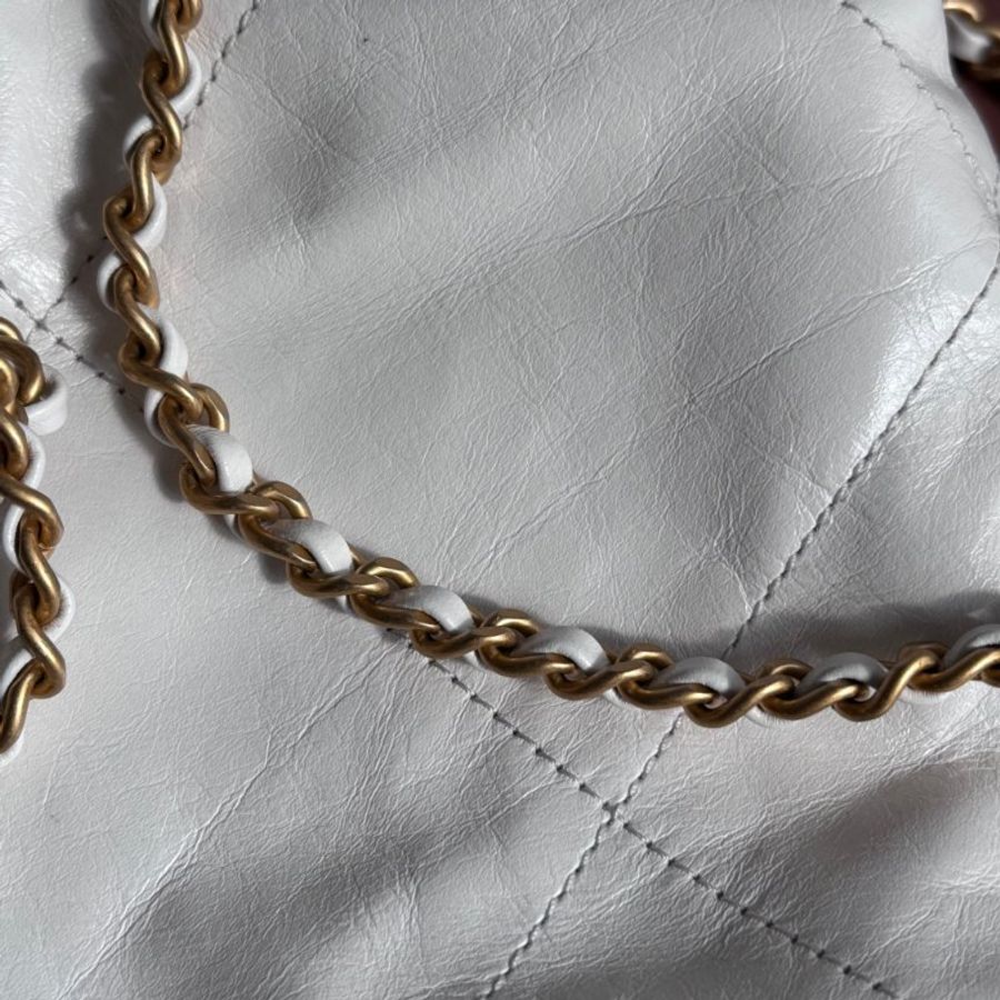 ::CHANEL:: AS3980 金LOGO 白色皮革手提包 斜背包 22 bag 迷你包-26