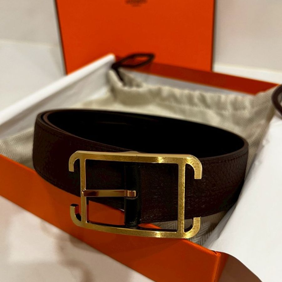 Hermès 愛馬仕 全新男款雙面金扣皮帶CAPE COD BOX/TOGO 95-0