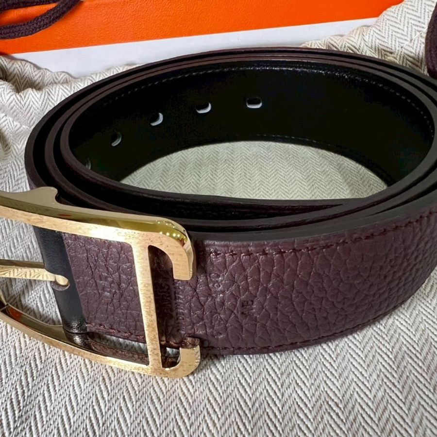 Hermès 愛馬仕 全新男款雙面金扣皮帶CAPE COD BOX/TOGO 95-1
