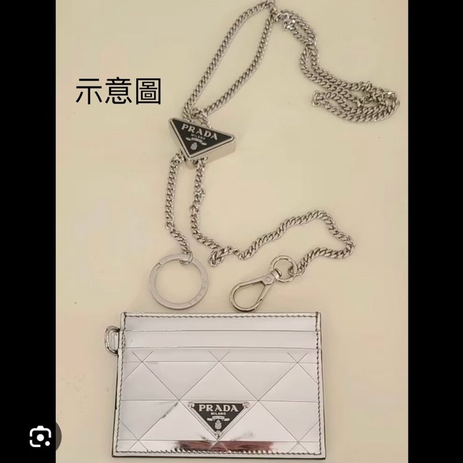 Prada 肩帶式亮銀卡夾-5