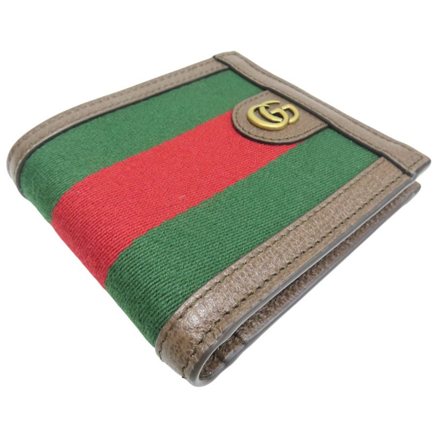 棕色牛皮 紅色/綠帆布 Ophidia GG 短夾【GUCCI 古馳】 722941-2