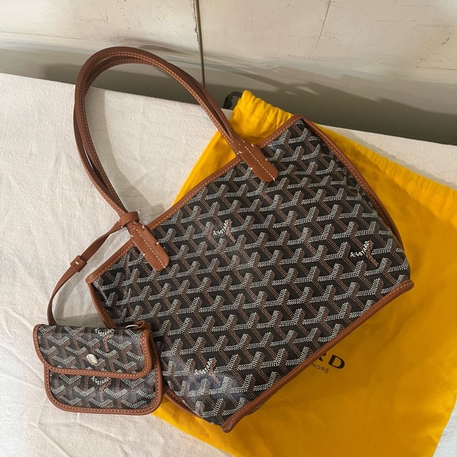 ෆ Goyard Mini Tote 焦糖黑-8