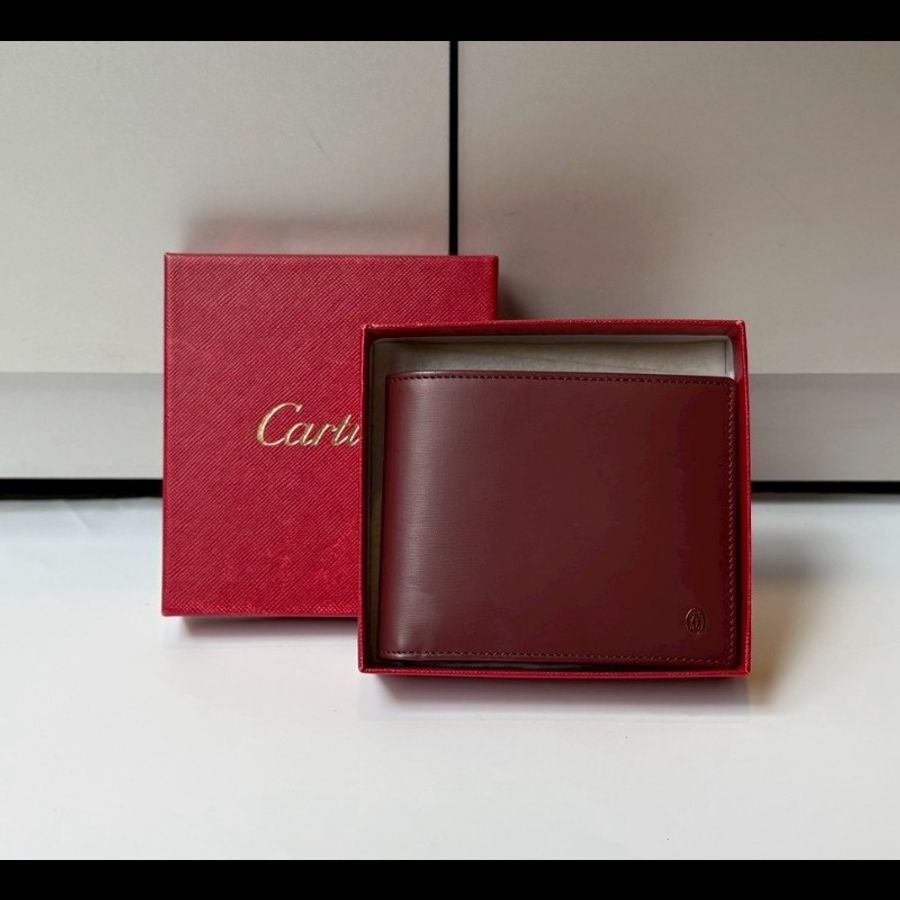 Cartier 酒紅皮革短夾-0