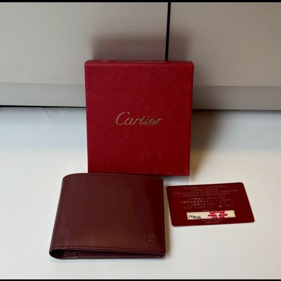 Cartier 酒紅皮革短夾-7