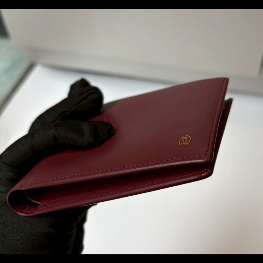 Cartier 酒紅皮革短夾-11