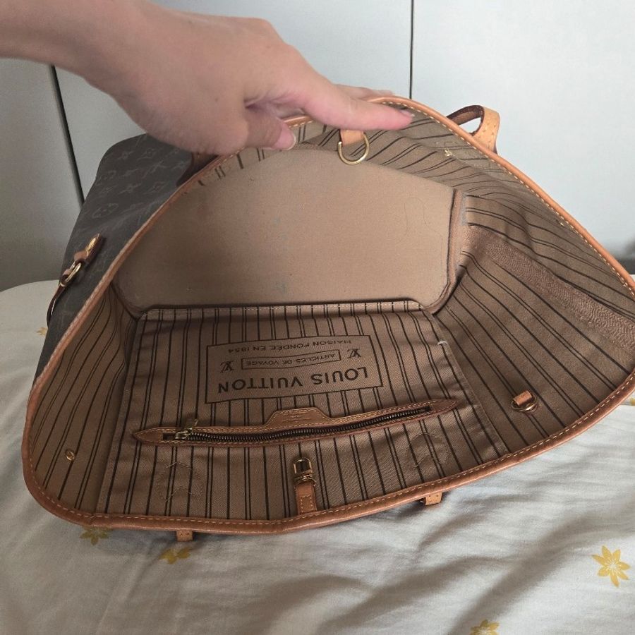 Louis Vuitton LV Neverfull 中號 老花 淺棕條紋內裡-8