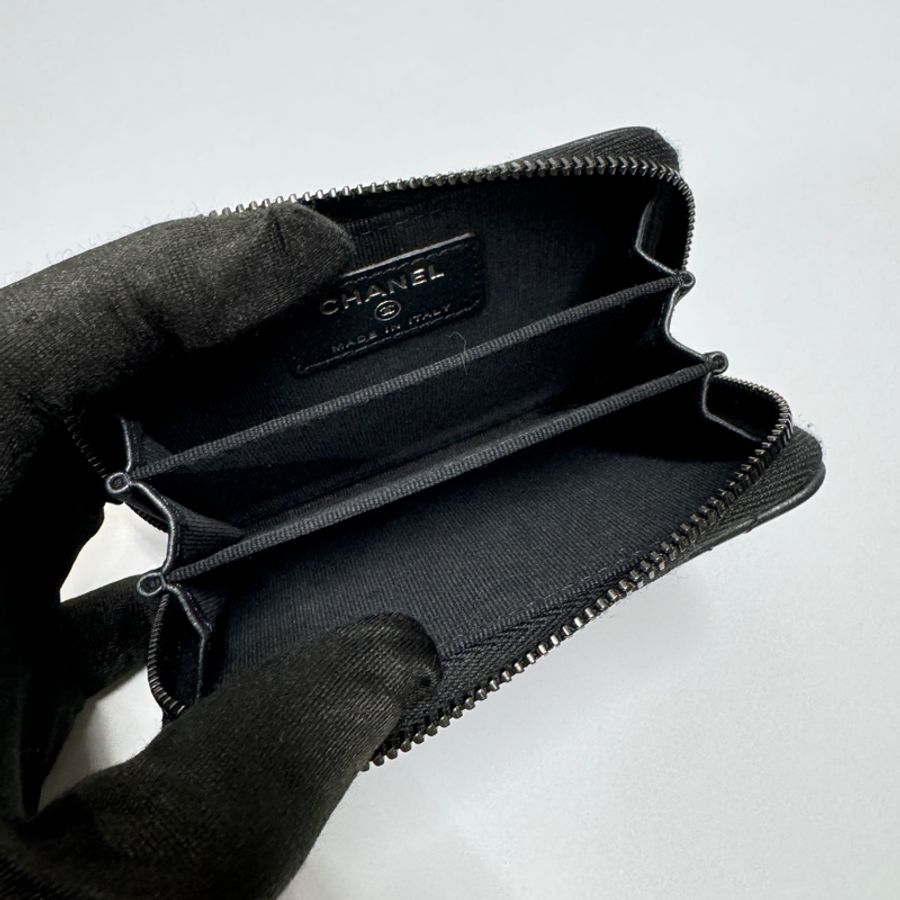 （RFID晶片款🪪） Chanel “so black” 羊皮 零錢包-5