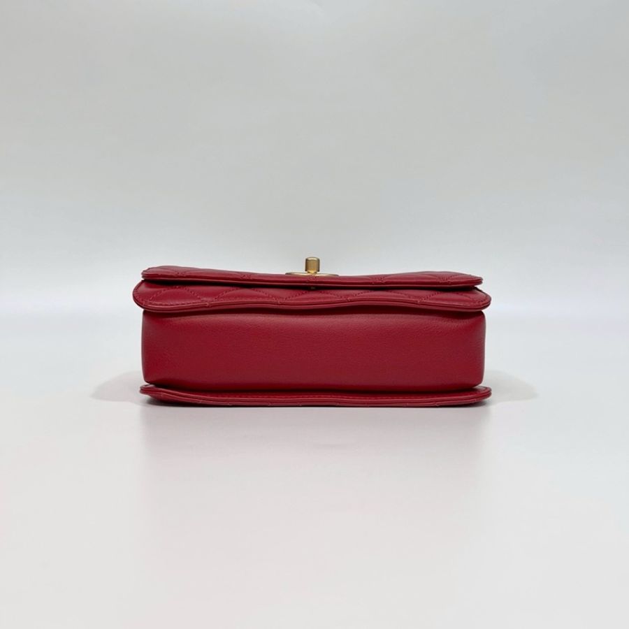 CHANEL紅色牛皮菱格鏈帶肩背包 AS2052-4