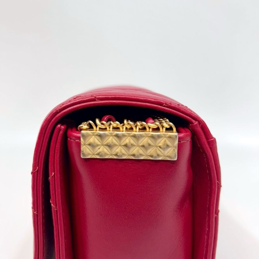 CHANEL紅色牛皮菱格鏈帶肩背包 AS2052-9