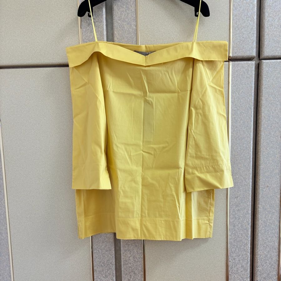 義大利萬元精品D.Exterior 黃色寬領7-8分袖上衣 M-L可穿-5