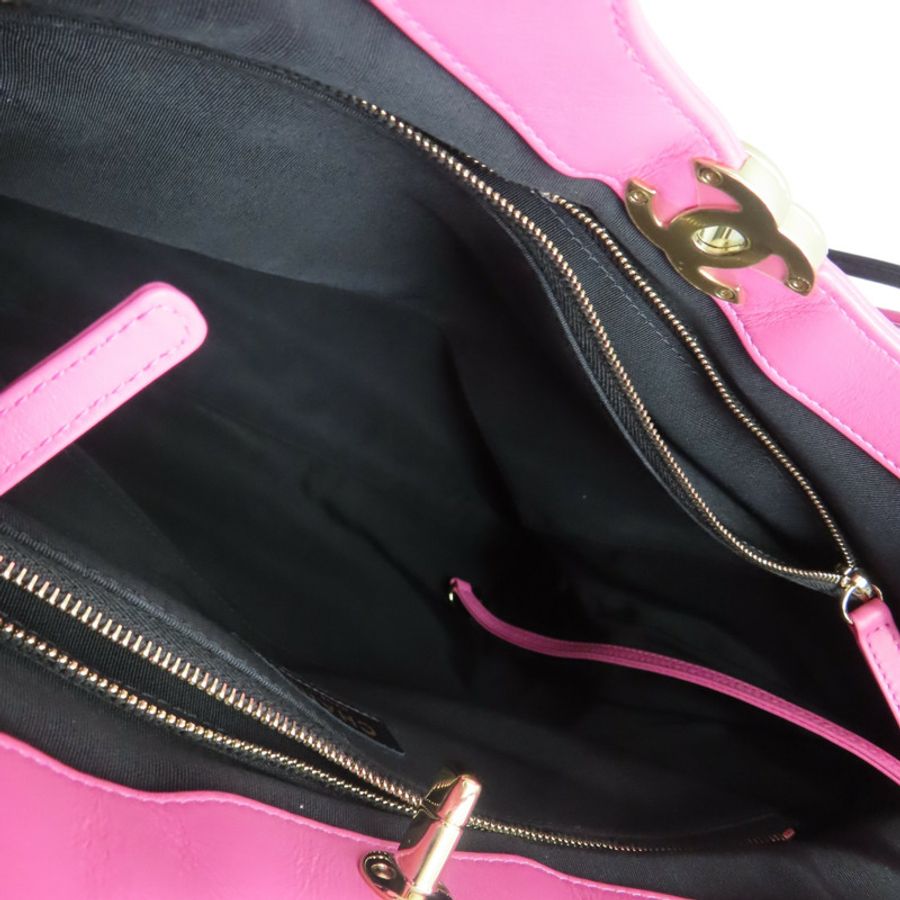 粉紅牛皮黑印花帆布31包肩背【CHANEL 香奈兒】-5