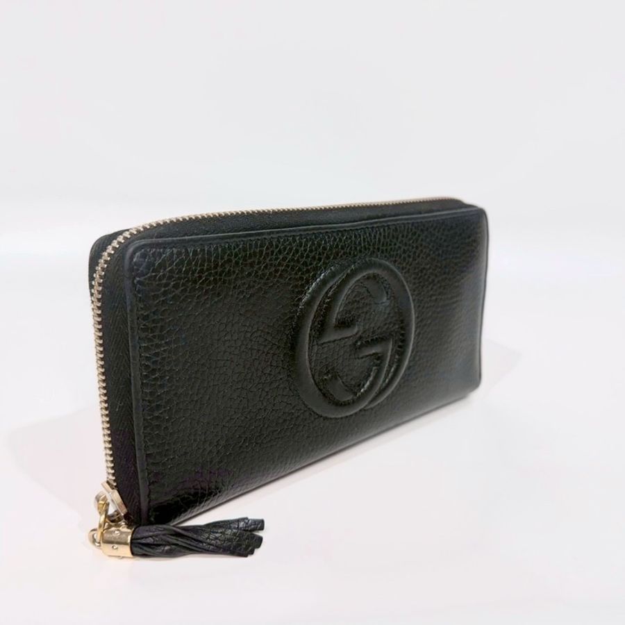 GUCCI黑色牛皮SOHO流蘇ㄇ拉鍊長夾598187-9