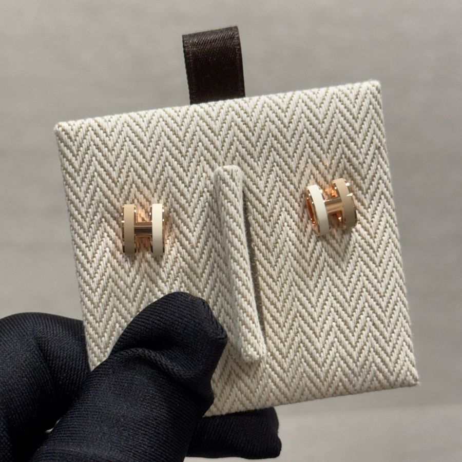 Hermes Mini Pop H拼色玫瑰金耳環-4