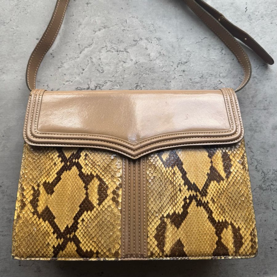中古 YSL真皮腋下包 單肩包 風琴包 杏色卡其色-2
