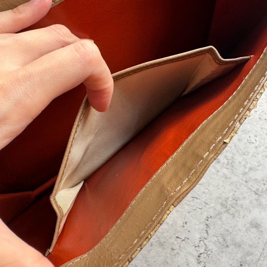 中古 YSL真皮腋下包 單肩包 風琴包 杏色卡其色-17