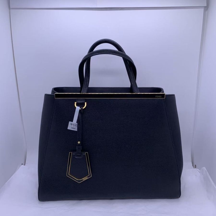 二手 Fendi 芬迪 2 Jours 十字紋 中號 手提包黑色-0
