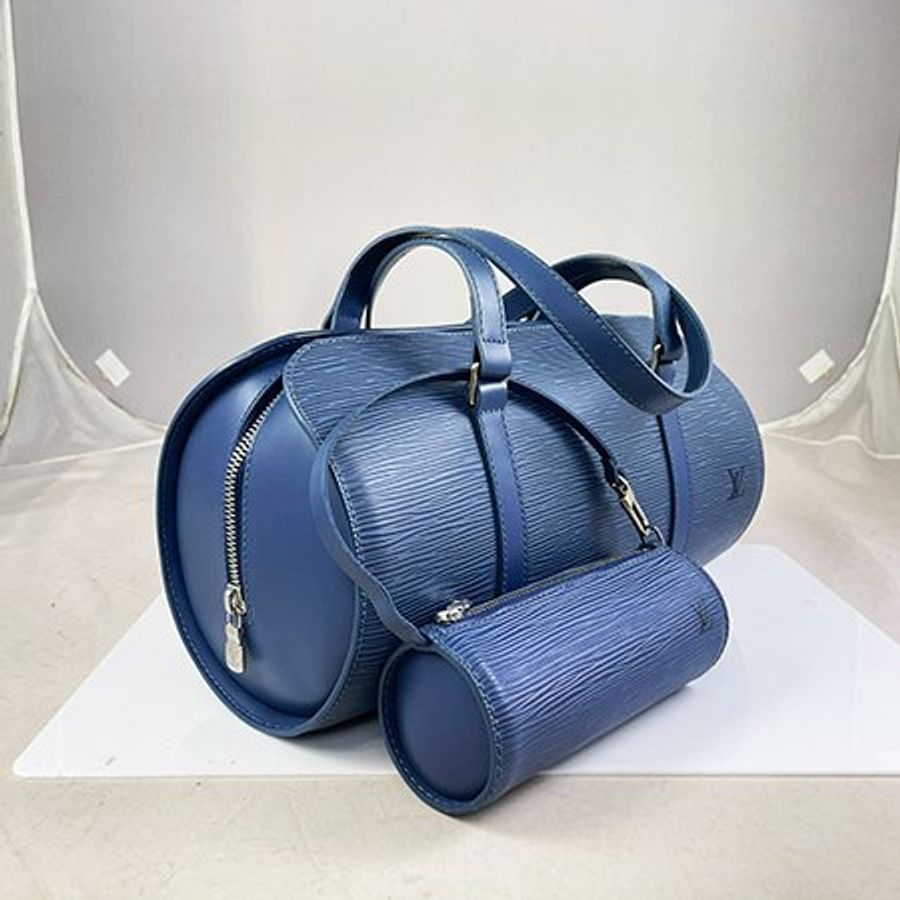 *奢華大道國際精品＊【L3286】 LV藍色EPI牛皮SOUFFLOT子母圓桶包 M52225-1