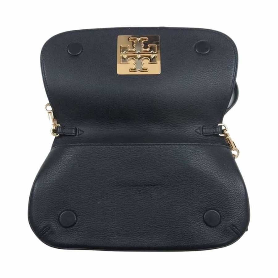 【TORY BURCH】素面翻蓋皮革造型斜背包-黑色-1