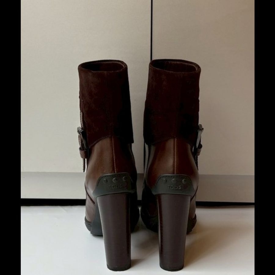 Tod's 深咖加麂皮厚跟短靴-8