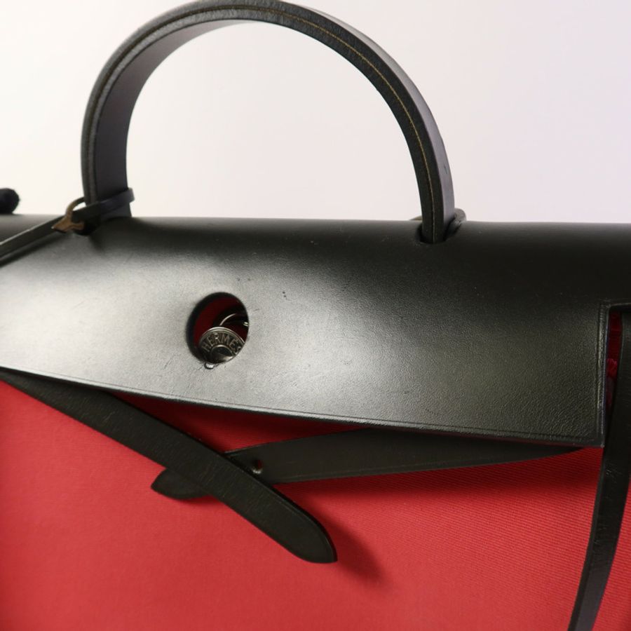 HERMES 帆布Herbag Zip 31銀扣手挽肩背兩用袋-20