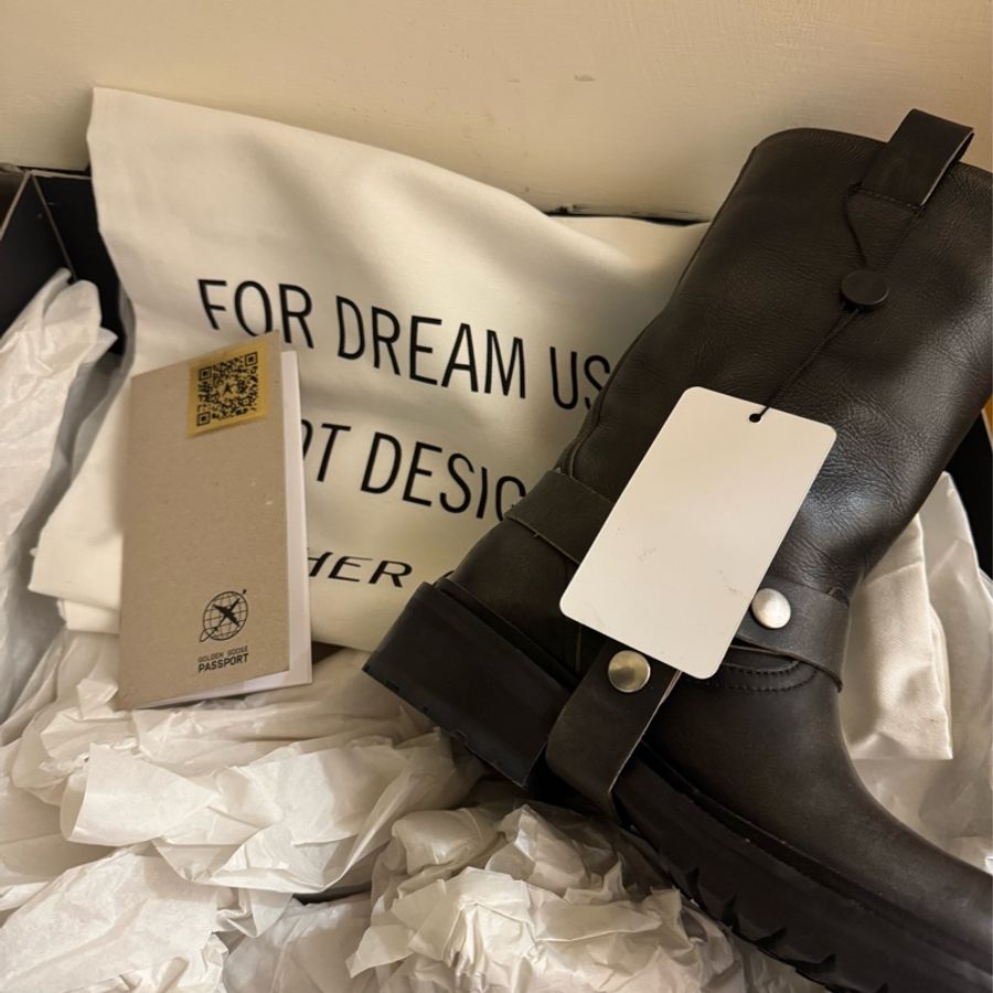Golden goose GGDB kurt 皮帶扣作舊風機車中筒靴 36碼-2