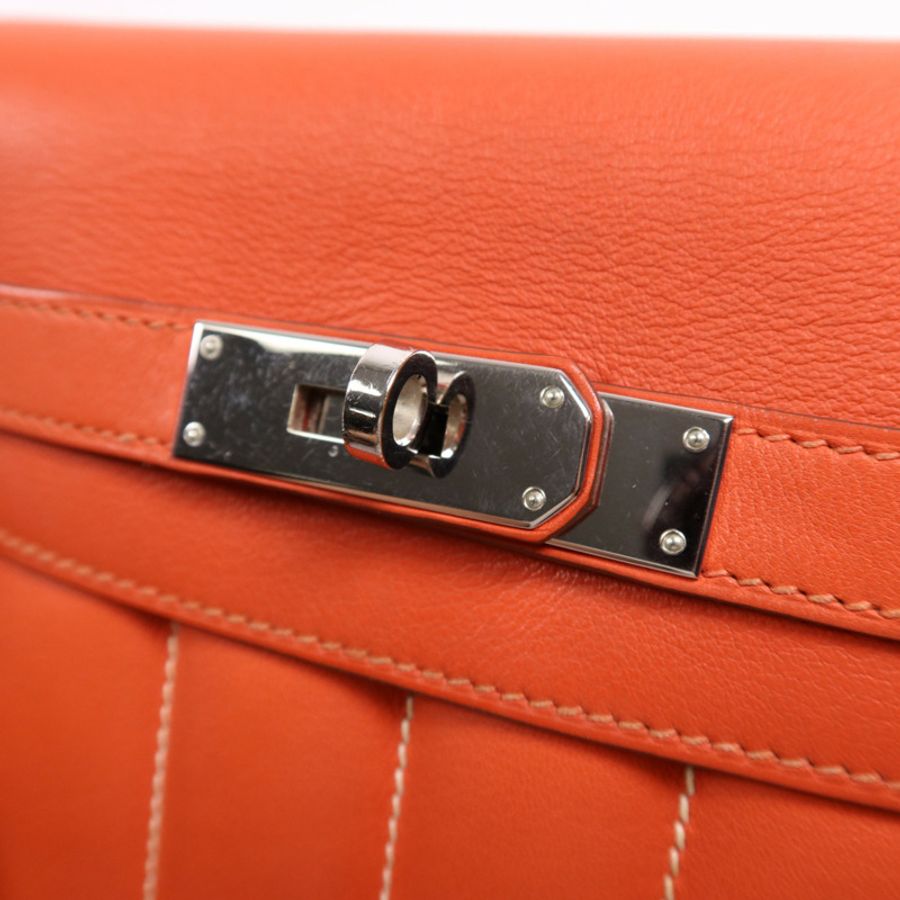 HERMES Swift皮革Berline 21 Mini銀扣肩背袋Rouge Casaque-8