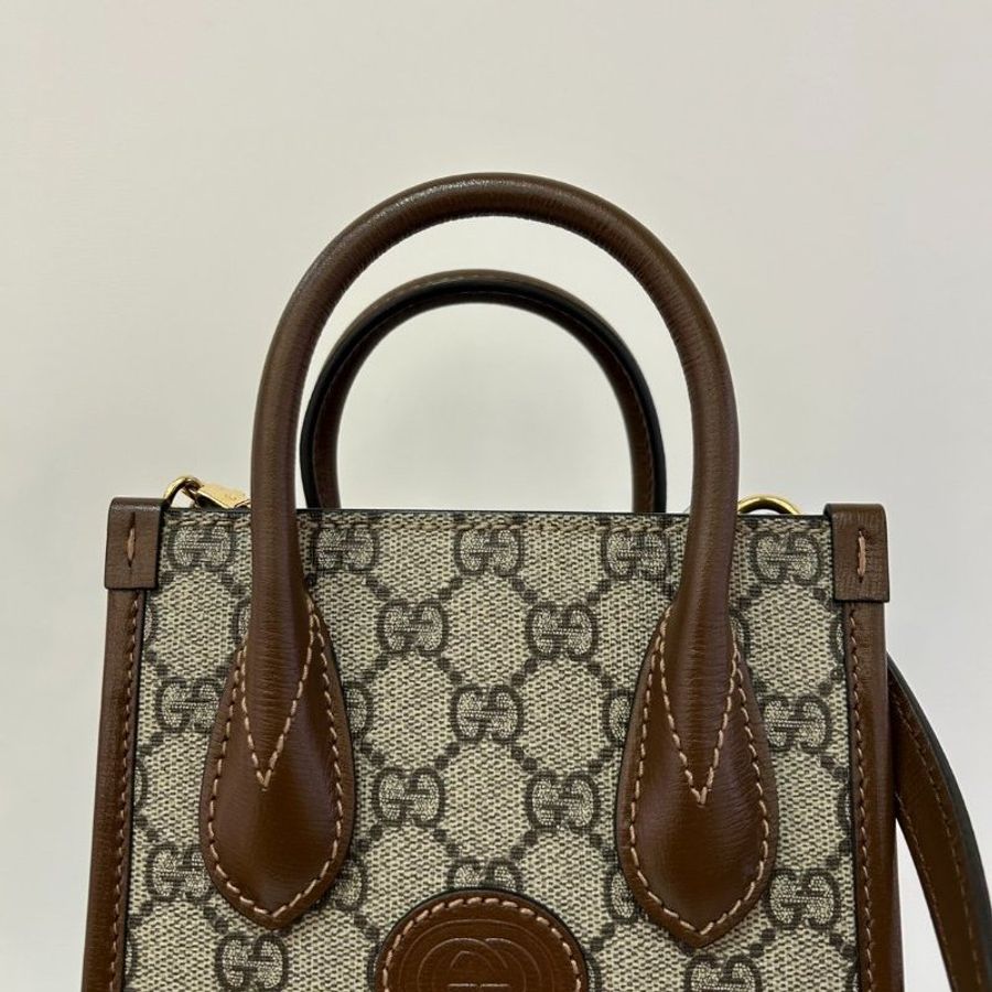 GUCCI 咖邊PVC琴譜包INTERLOCKING-12