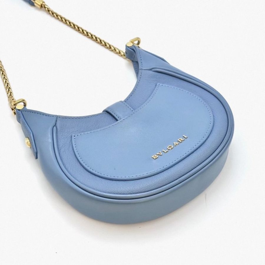 BVLGARI Ellipse系列藍金蛇頭肩背斜背包19*12 98新配件雨衣保卡塵袋-1