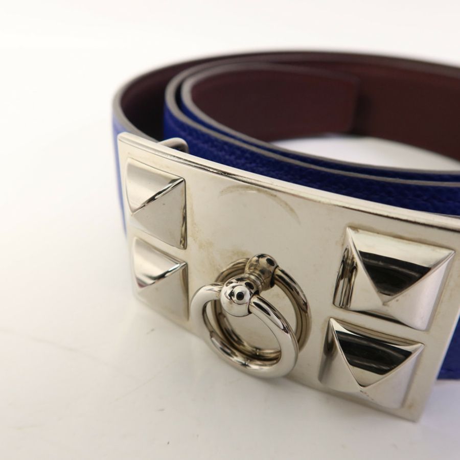 HERMES 【激減優惠】Epsom皮革Collier de Chein Belt銀扣皮帶-10