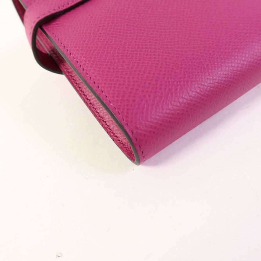 HERMES Epsom皮革Kelly Wallet銀扣長錢包Rose Purple-12