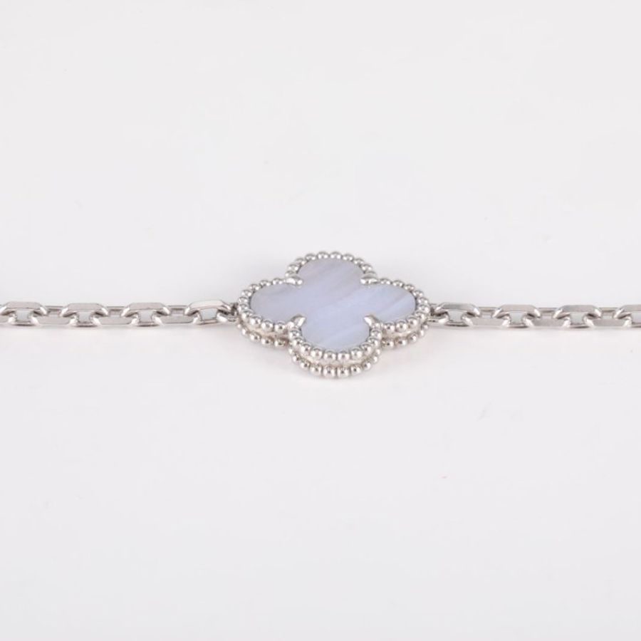 Van Cleef & Arpels VintageAlhambra中號五花手鏈新扣18K白金/紫玉髓S-M碼白金手鍊/手環-2