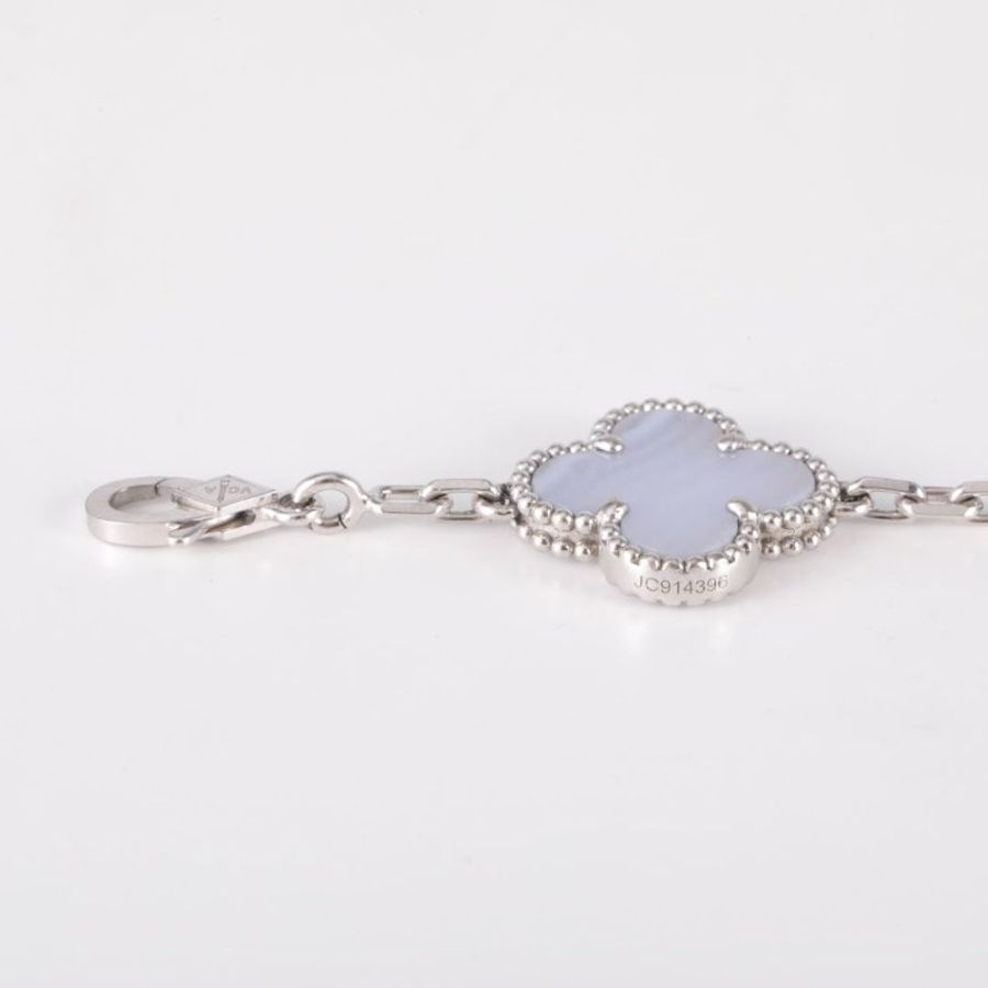 Van Cleef & Arpels VintageAlhambra中號五花手鏈新扣18K白金/紫玉髓S-M碼白金手鍊/手環-4