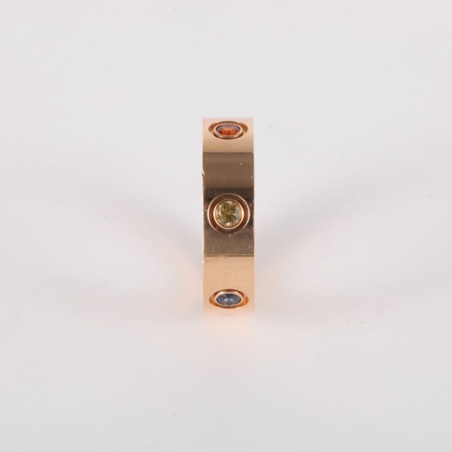 Cartier LOVE六顆彩寶寬版戒指（2粉藍寶、藍寶、海藍、紫尖晶、紫水晶）18K玫瑰金53玫瑰金戒指-1