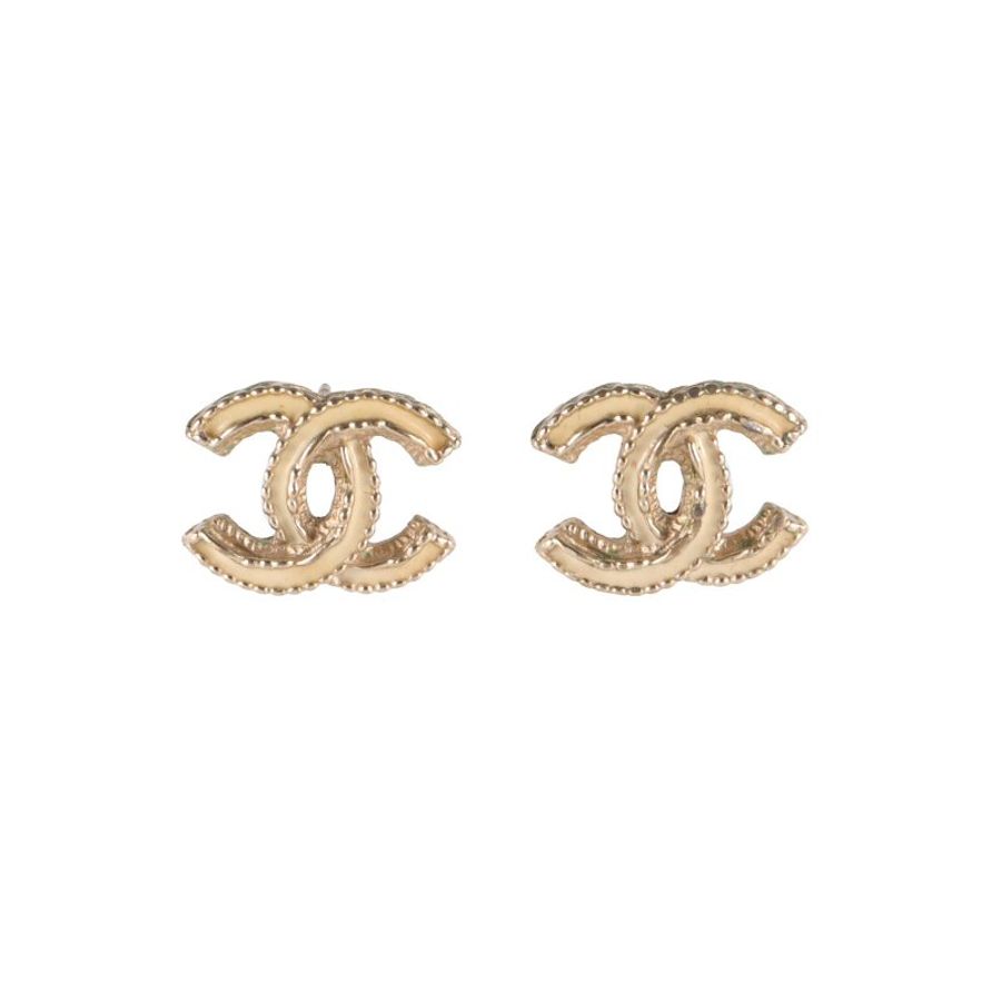 CHANEL 合金14S雙C琺瑯耳釘耳環-0