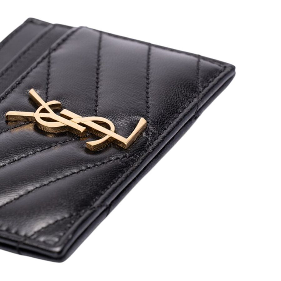 【YSL】SAINT LAURENT Cassandre Matelasse 絎縫 小羊皮 證件夾 名片夾 卡夾 卡片套 黑色 金色 423291-1