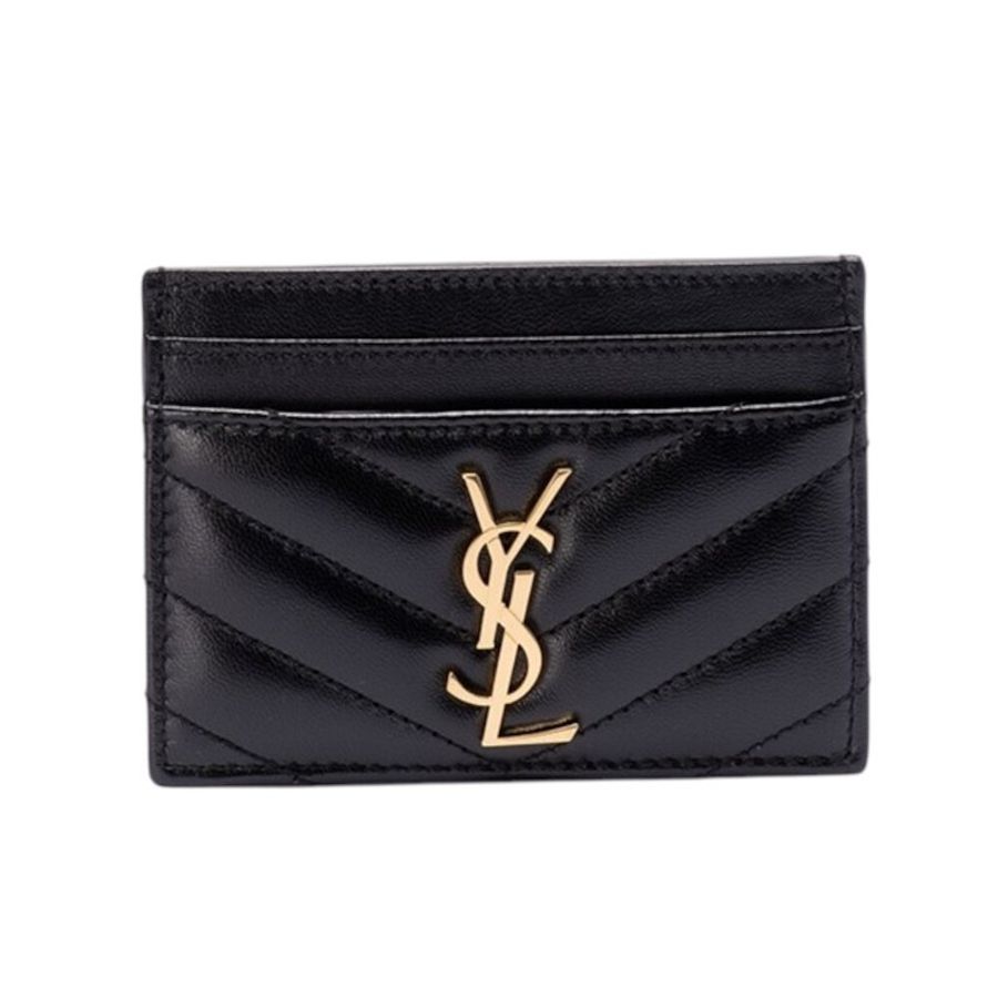 【YSL】SAINT LAURENT Cassandre Matelasse 絎縫 小羊皮 證件夾 名片夾 卡夾 卡片套 黑色 金色 423291-3