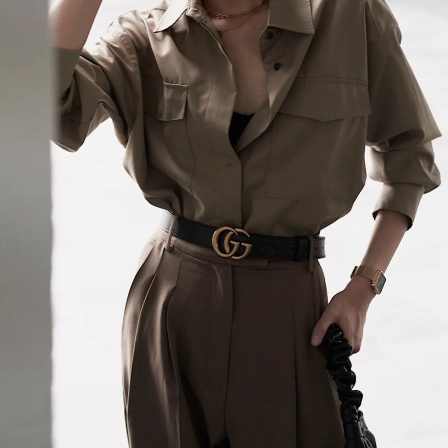 GUCCI 經典雙G腰帶 - 黑金 85-1