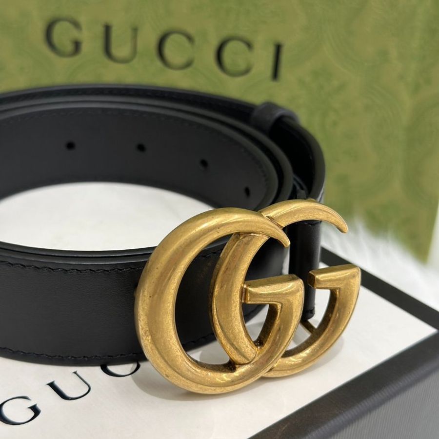 GUCCI 經典雙G腰帶 - 黑金 85-4