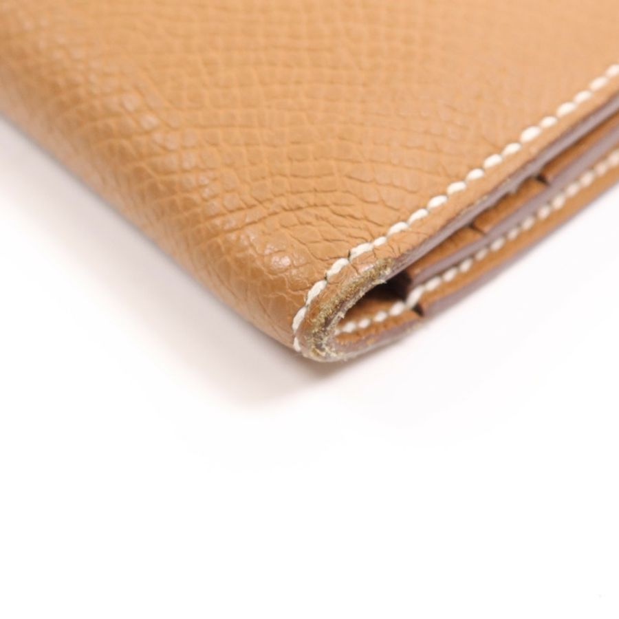 HERMES Epsom皮革Bearn W Snap Wallet金扣長錢包Gold-8