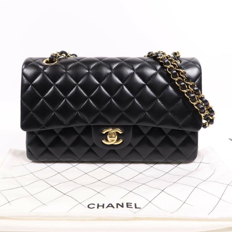 CHANEL 羊皮皮革Classic 25金扣鏈帶肩背袋-6