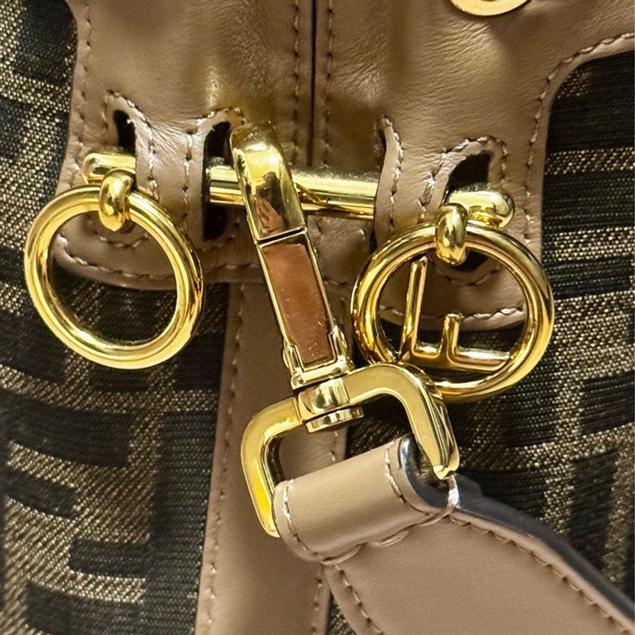 [FENDI]MON TRESOR FF Logo 緹花及皮革二用迷你水桶8BS093 ALP3 F1AOE-16