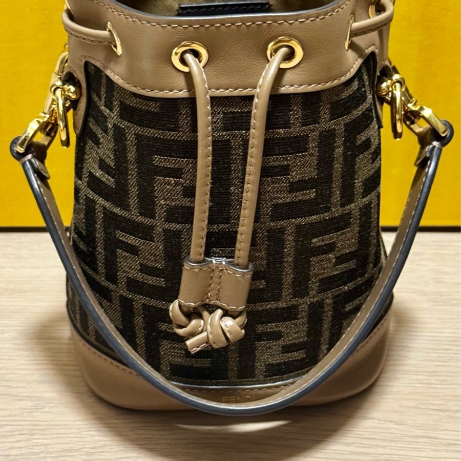 [FENDI]MON TRESOR FF Logo 緹花及皮革二用迷你水桶8BS093 ALP3 F1AOE-1