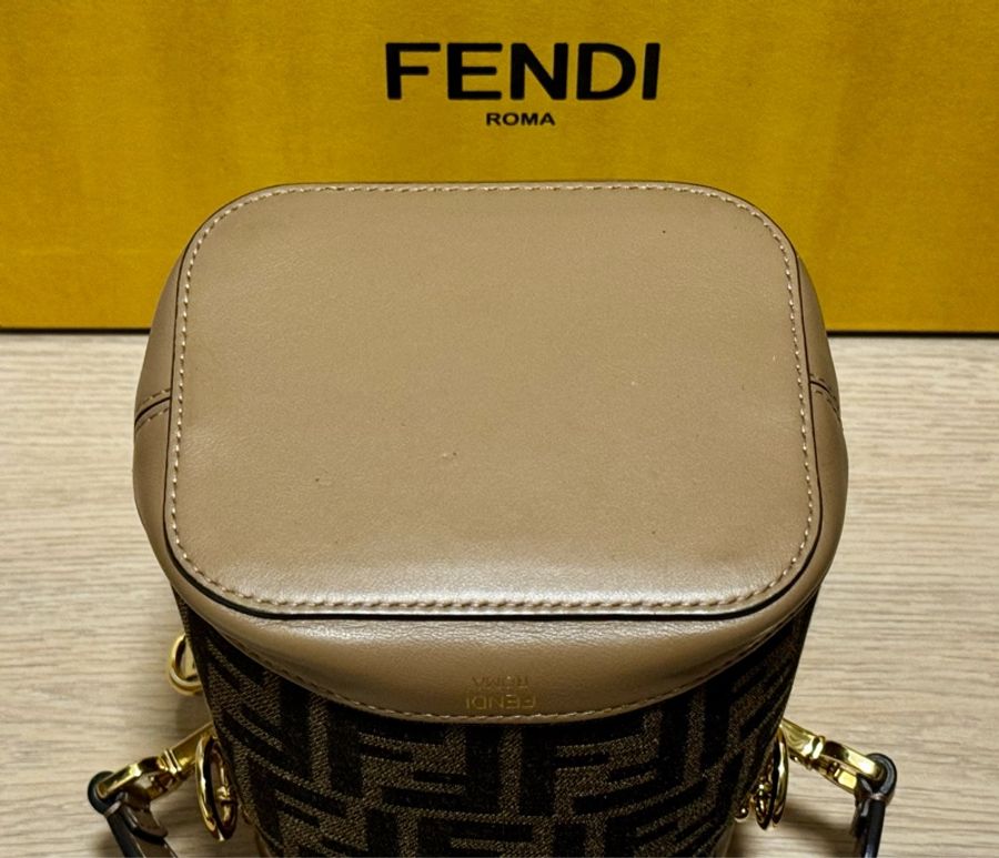 [FENDI]MON TRESOR FF Logo 緹花及皮革二用迷你水桶8BS093 ALP3 F1AOE-5