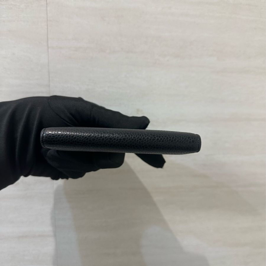 Chanel 黑荔枝牛皮對開2卡卡夾-5
